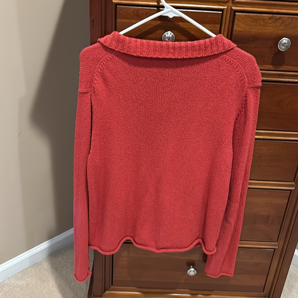Eileen Fisher button down sweater w/collar, dark orange, size large,great 4 fall - Picture 6 of 9